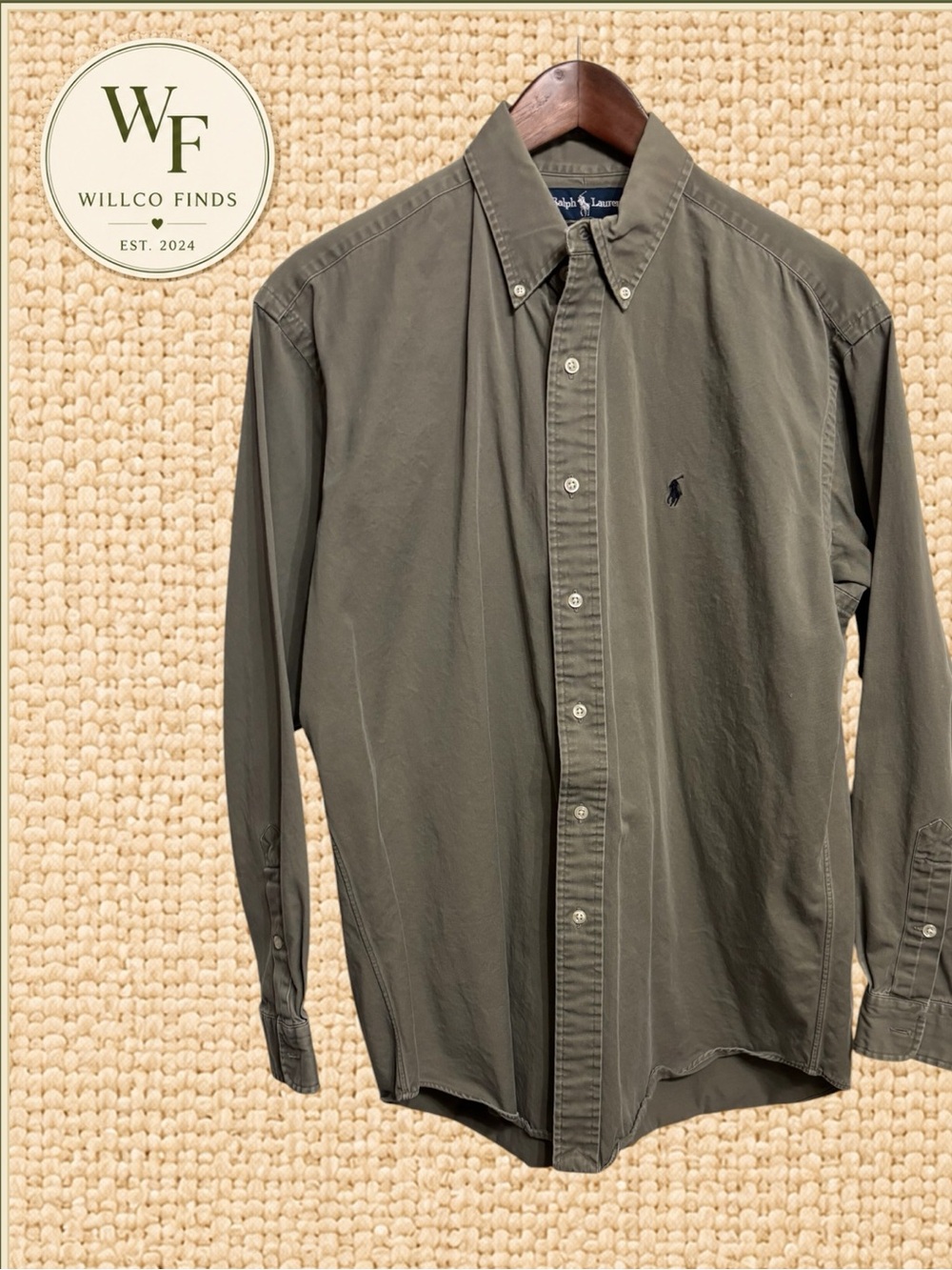 Ralph Lauren Blake Men’s Medium Olive Green Button Down Shirt 100% Cotton